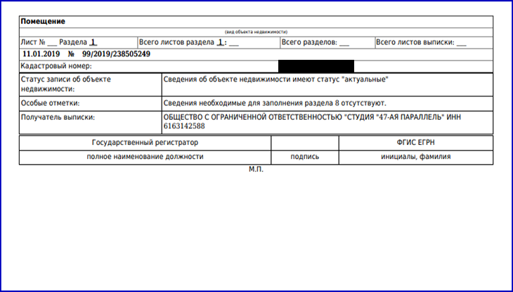 выписка из ЕГРН о характеристиках
