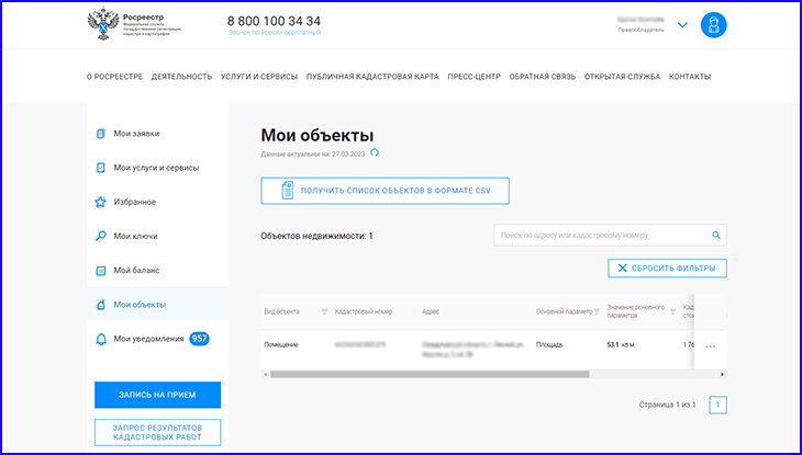 выписка из ЕГРН с 1 марта 2023