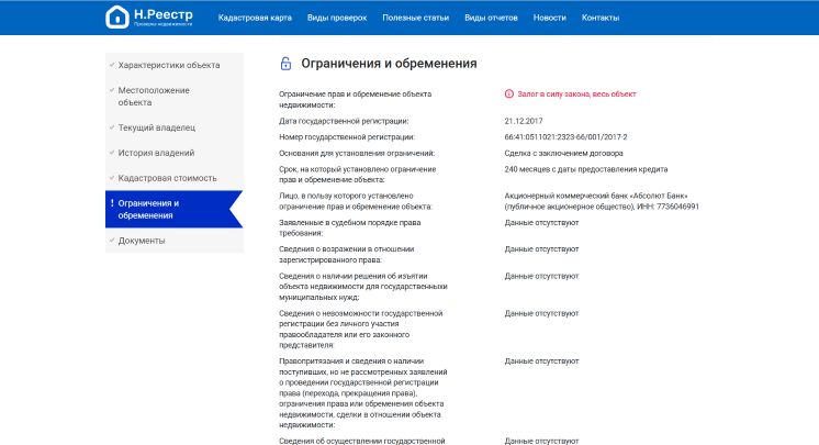 Отчет на основе выписки ЕГРН