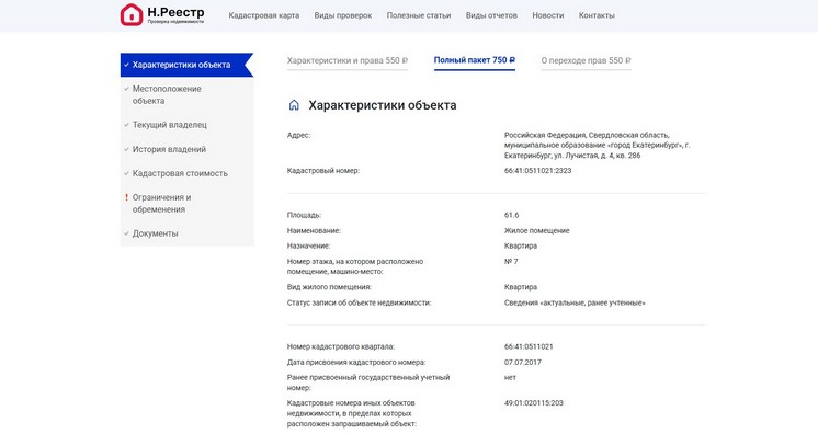 Отчет на основе выписки ЕГРН